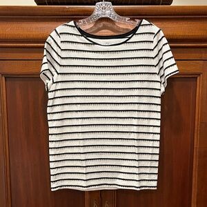 LOFT Black and White Striped Short Sleeve Tee